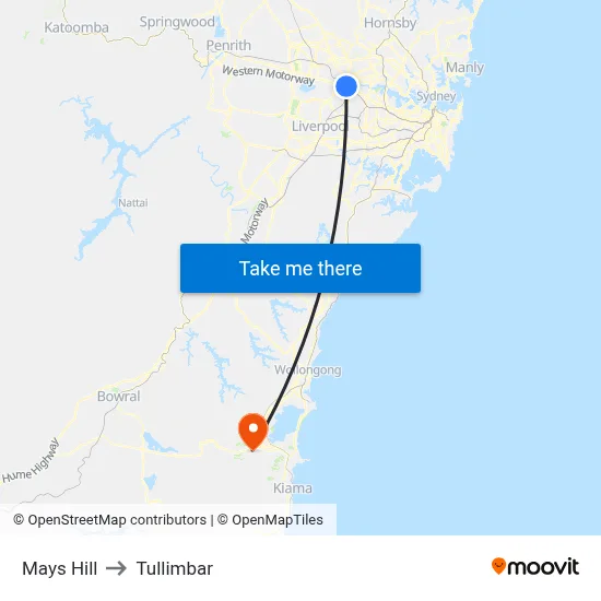 Mays Hill to Tullimbar map