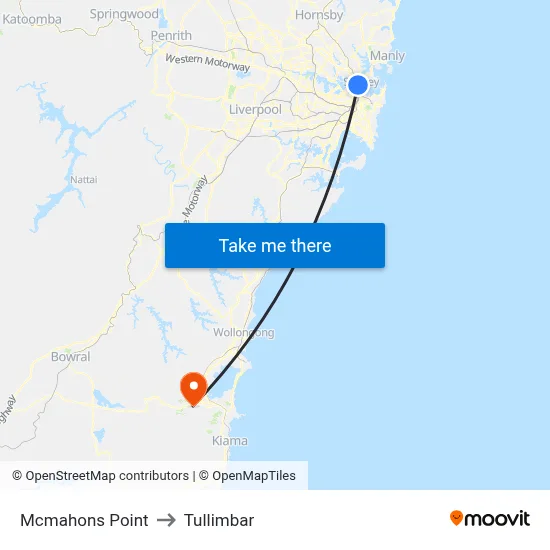 Mcmahons Point to Tullimbar map