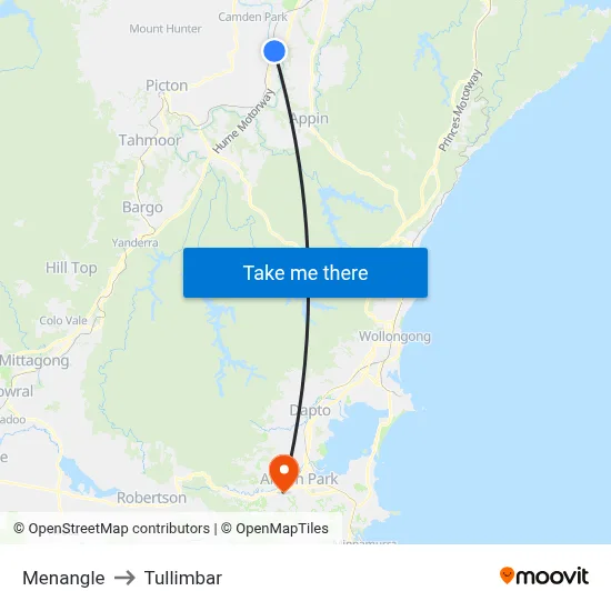 Menangle to Tullimbar map
