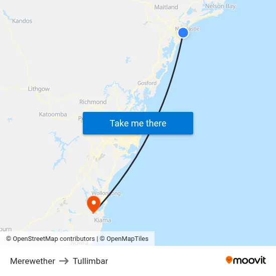 Merewether to Tullimbar map