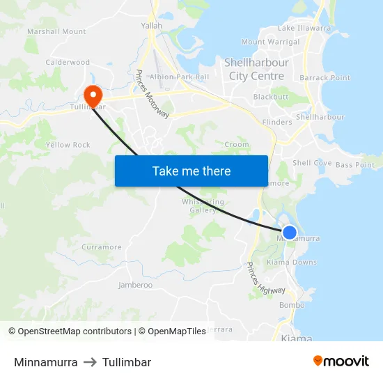 Minnamurra to Tullimbar map