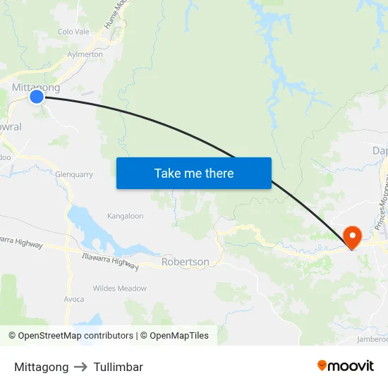 Mittagong to Tullimbar map