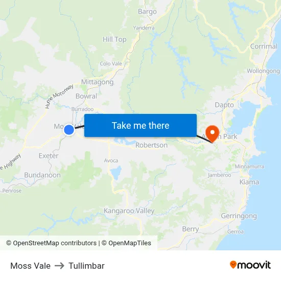 Moss Vale to Tullimbar map
