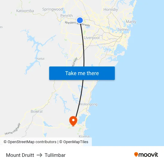 Mount Druitt to Tullimbar map
