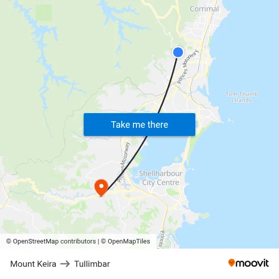 Mount Keira to Tullimbar map