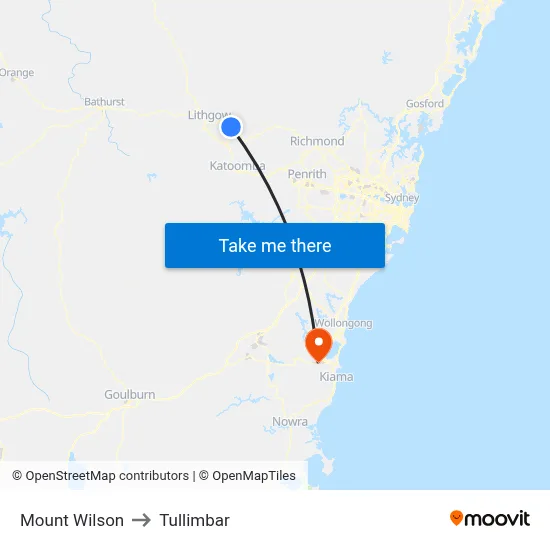 Mount Wilson to Tullimbar map
