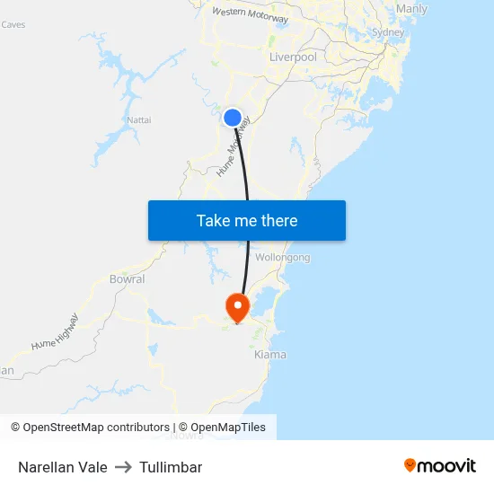 Narellan Vale to Tullimbar map