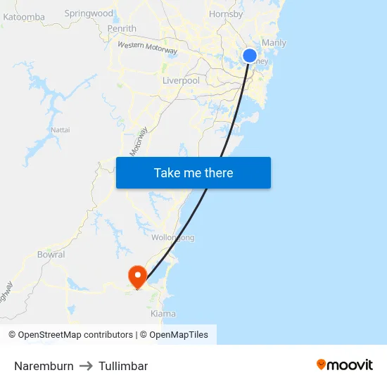 Naremburn to Tullimbar map