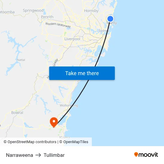 Narraweena to Tullimbar map