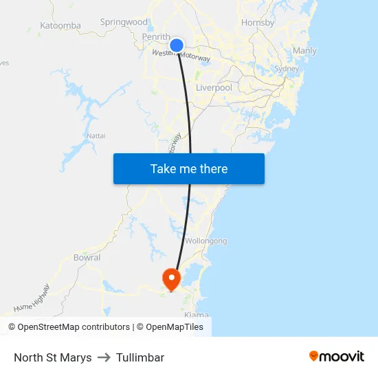 North St Marys to Tullimbar map