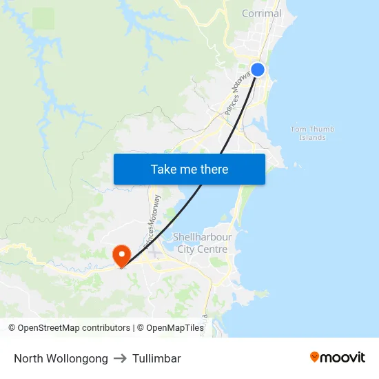 North Wollongong to Tullimbar map