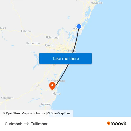 Ourimbah to Tullimbar map
