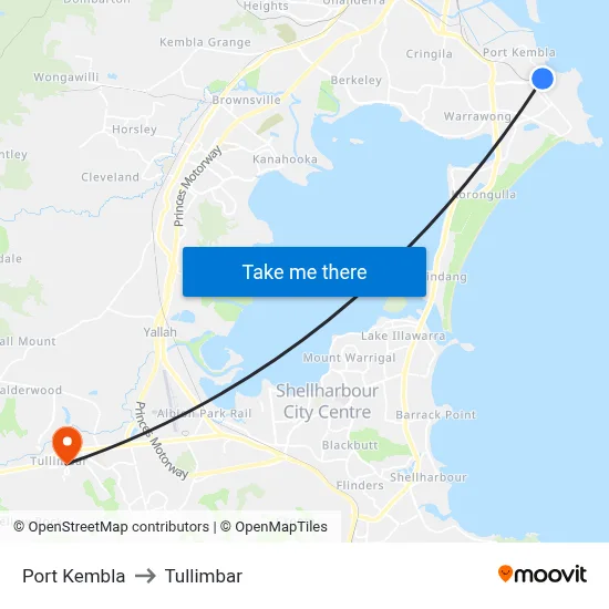 Port Kembla to Tullimbar map