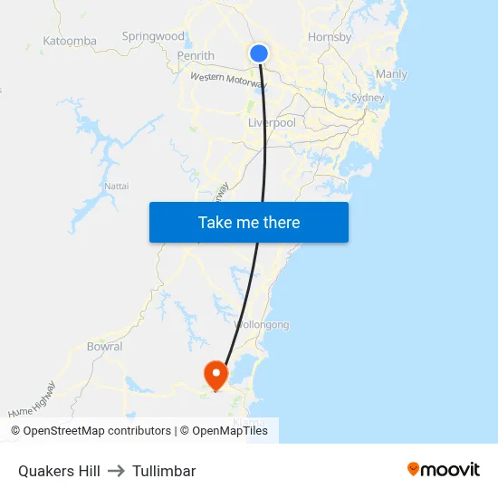 Quakers Hill to Tullimbar map