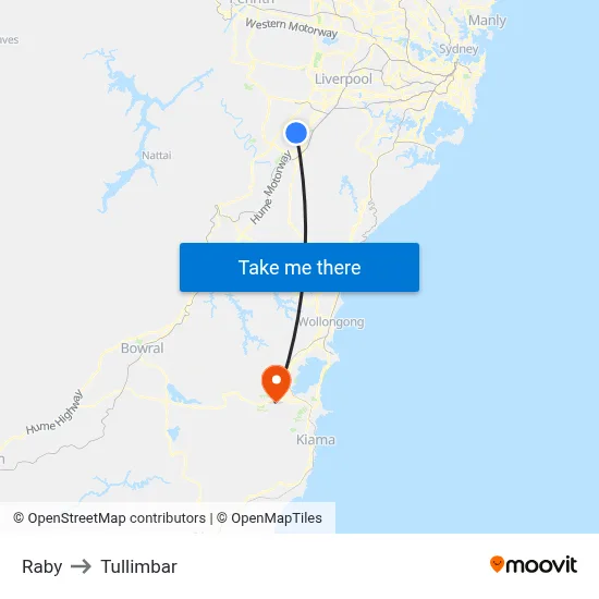 Raby to Tullimbar map