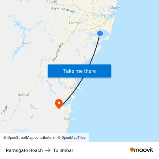 Ramsgate Beach to Tullimbar map