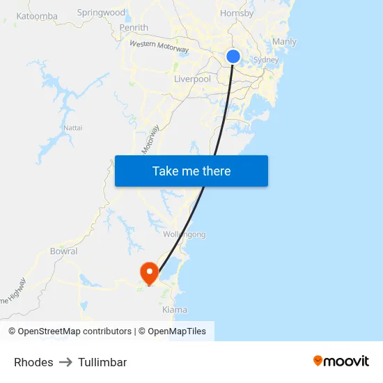 Rhodes to Tullimbar map