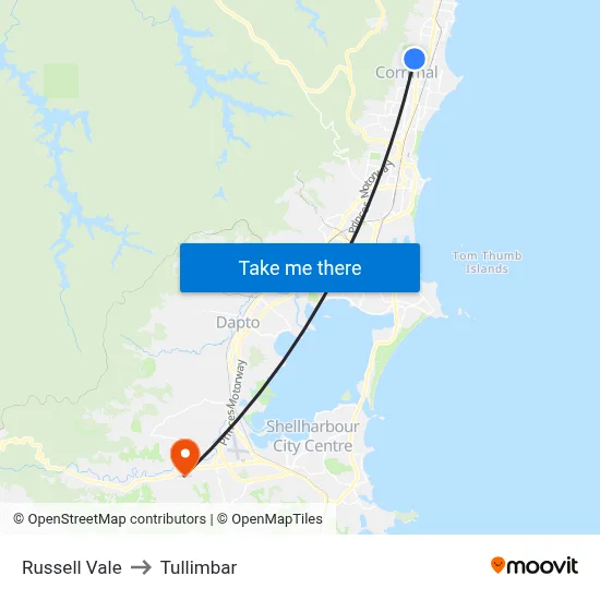 Russell Vale to Tullimbar map