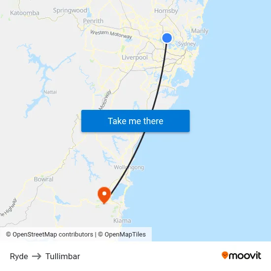 Ryde to Tullimbar map