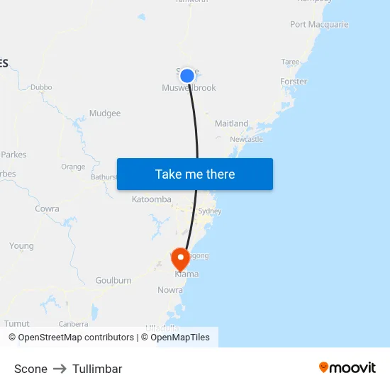 Scone to Tullimbar map