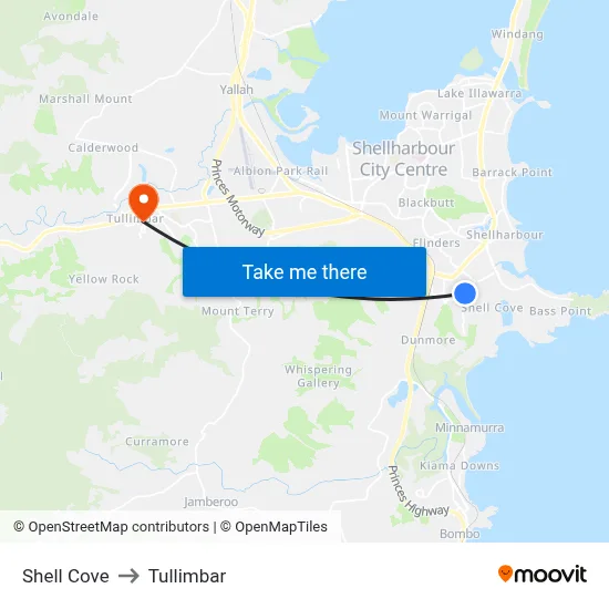 Shell Cove to Tullimbar map