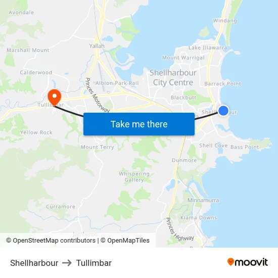 Shellharbour to Tullimbar map