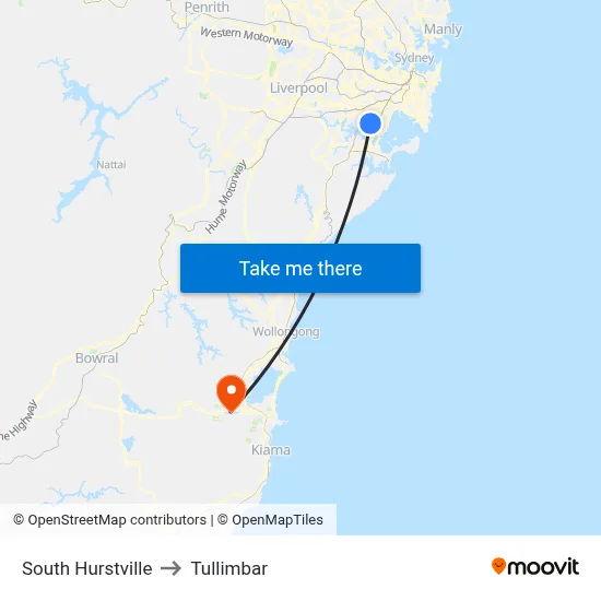 South Hurstville to Tullimbar map