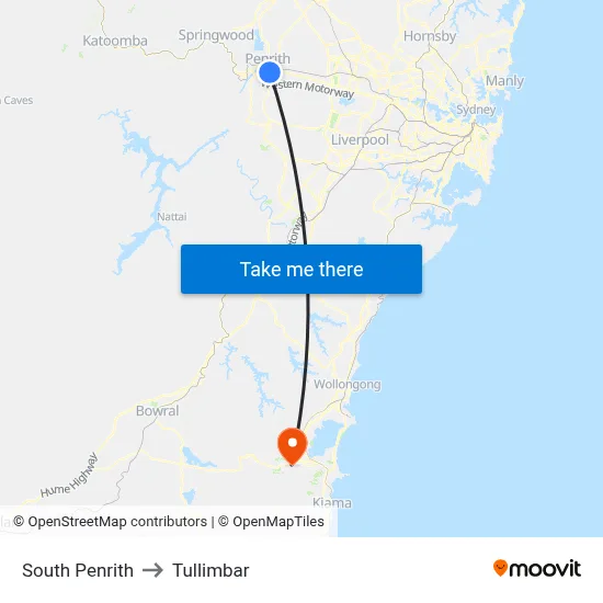 South Penrith to Tullimbar map