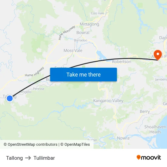 Tallong to Tullimbar map