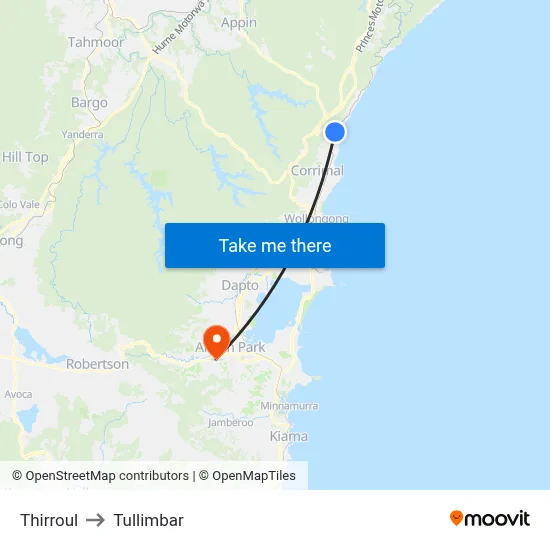Thirroul to Tullimbar map