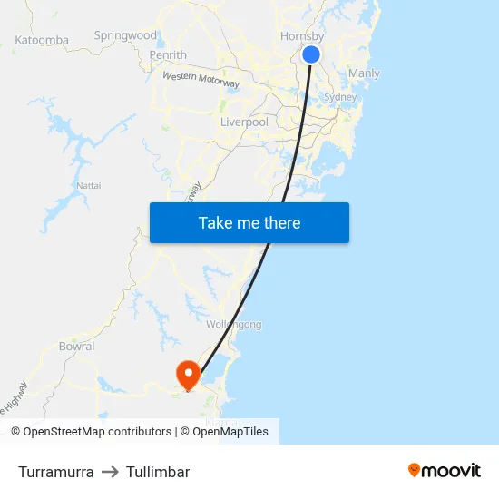 Turramurra to Tullimbar map