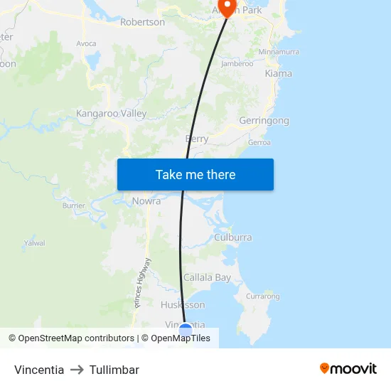Vincentia to Tullimbar map