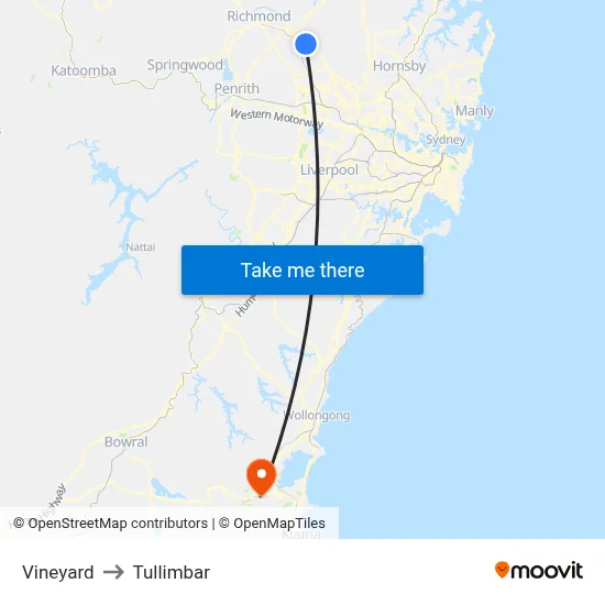 Vineyard to Tullimbar map
