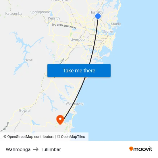 Wahroonga to Tullimbar map