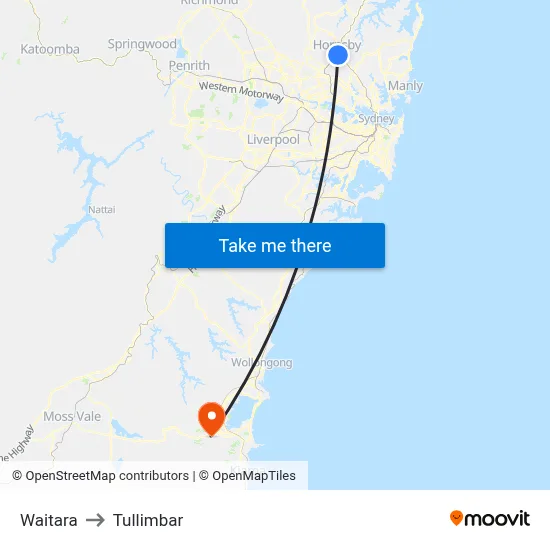 Waitara to Tullimbar map