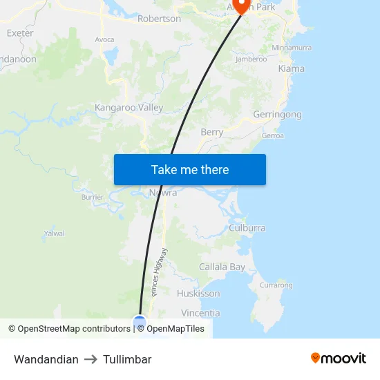 Wandandian to Tullimbar map