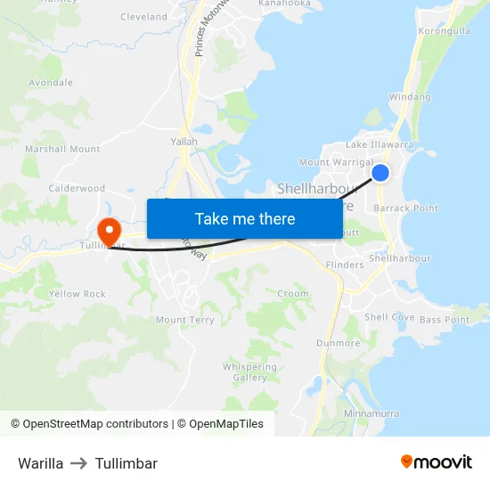 Warilla to Tullimbar map