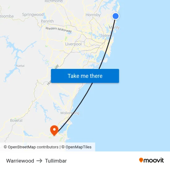 Warriewood to Tullimbar map