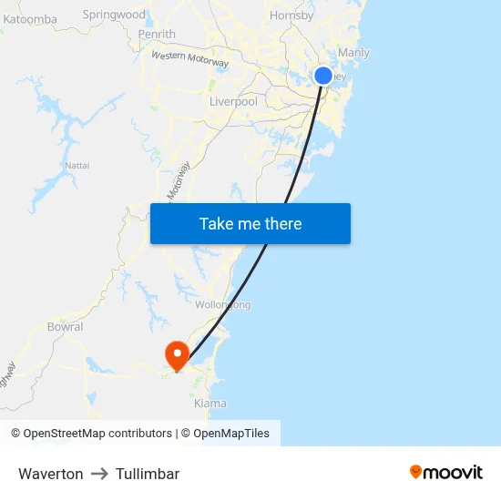 Waverton to Tullimbar map