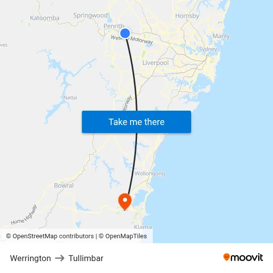 Werrington to Tullimbar map