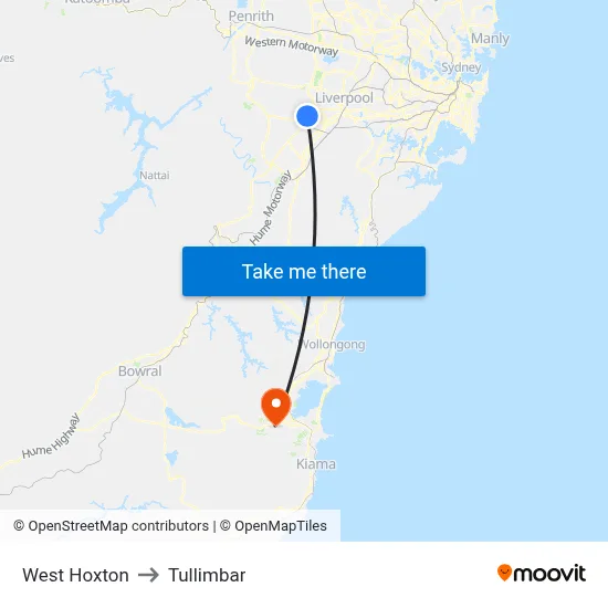 West Hoxton to Tullimbar map