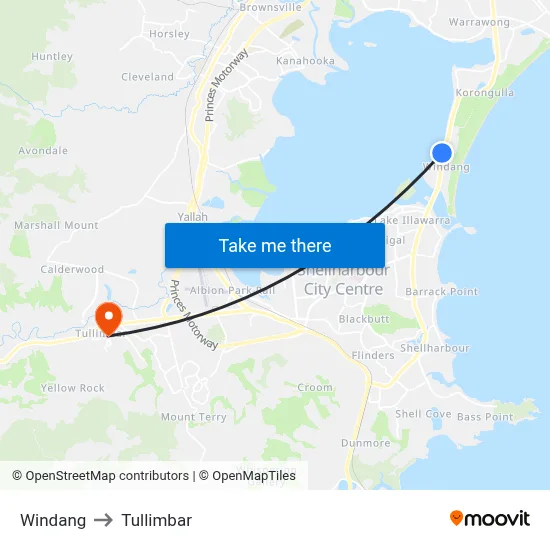 Windang to Tullimbar map