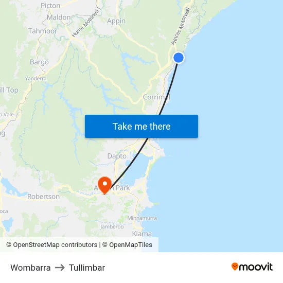 Wombarra to Tullimbar map
