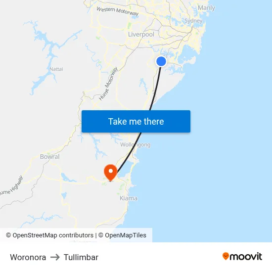 Woronora to Tullimbar map