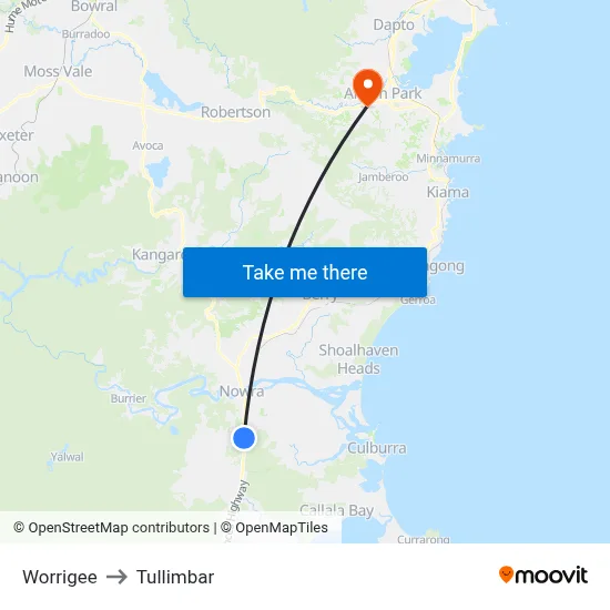 Worrigee to Tullimbar map