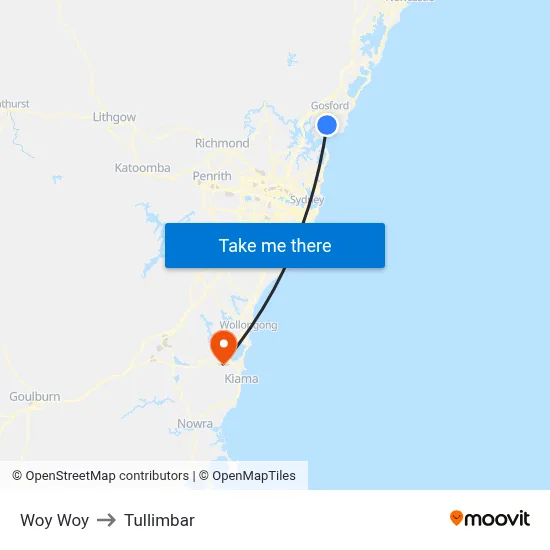 Woy Woy to Tullimbar map