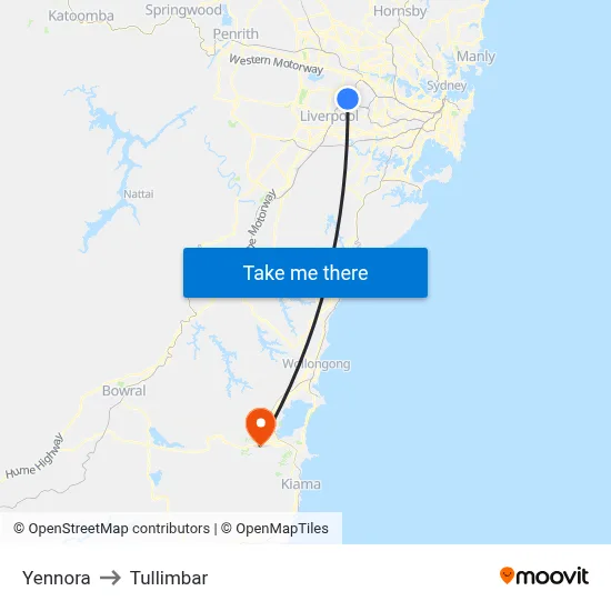 Yennora to Tullimbar map
