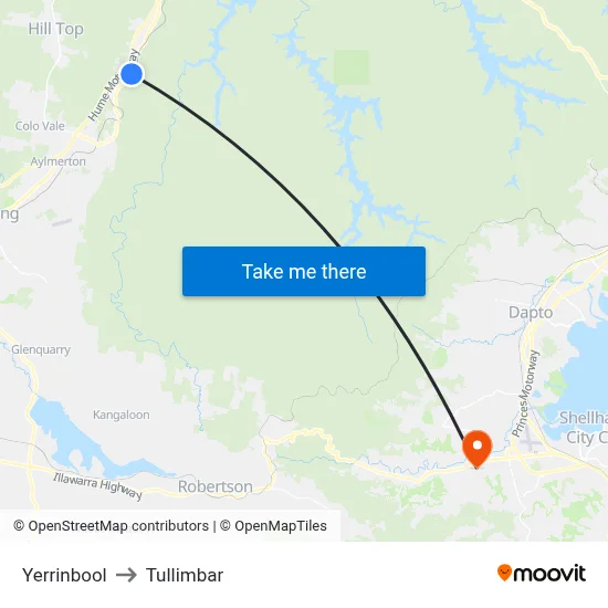 Yerrinbool to Tullimbar map