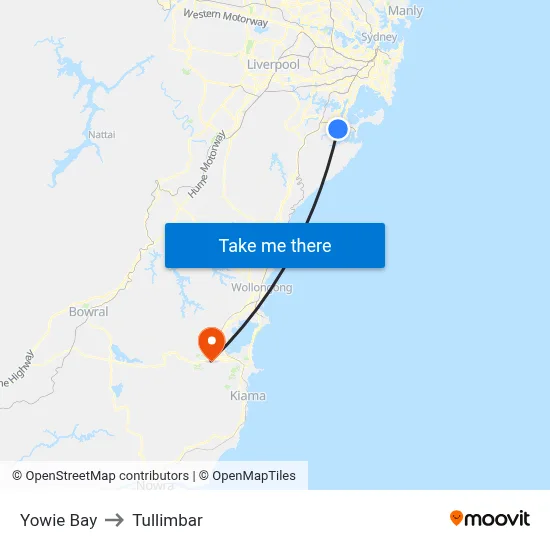 Yowie Bay to Tullimbar map