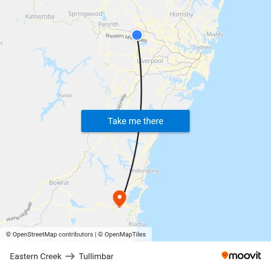 Eastern Creek to Tullimbar map